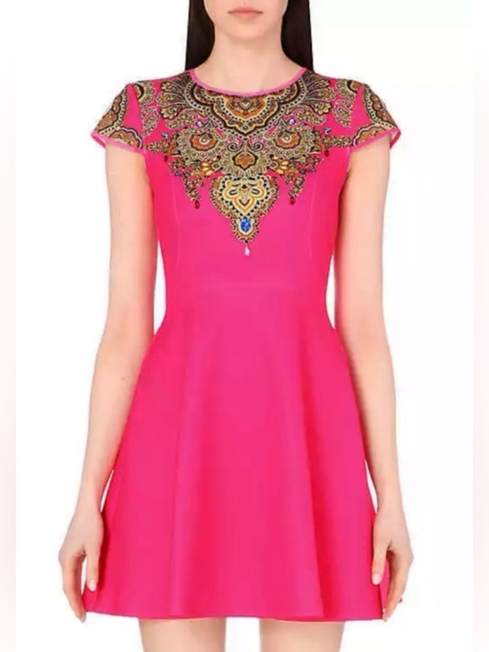 Ted Baker Pink and Gold Paisley Trim Dress